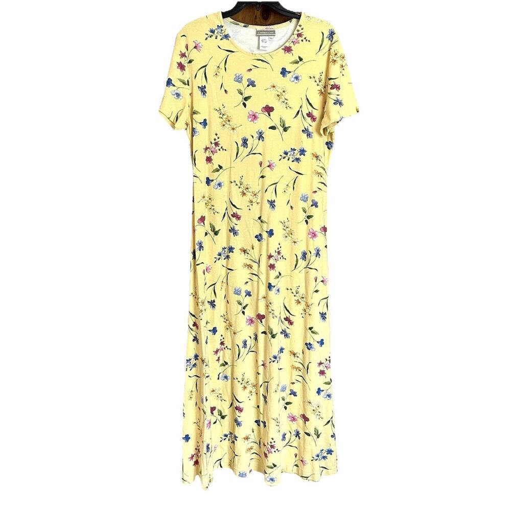 VTG Coldwater Creek Maxi Dress Lg Yellow Floral 90s Cottage Y2K Soft Girl USA